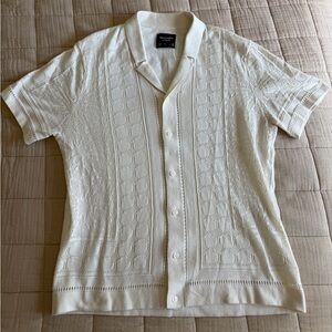 Abercrombie White Short Sleeve Button-Up Sweater Polo